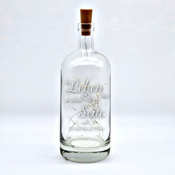 Beleuchtete Flasche Ein Leben lang an Deiner Seite ★ Dekoflasche mit