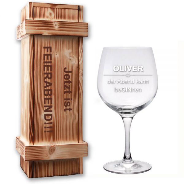 Gin-Set in Holzkiste mit Gravur -beGINnen-