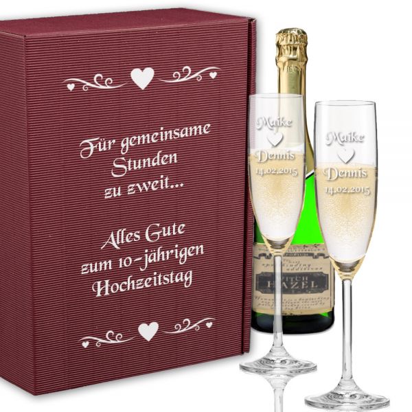 Sekt-Set mit Gravur als Hochzeitsgeschenk